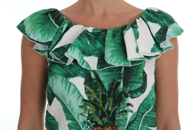 Shop Dolce & Gabbana Elegant Sequined Pineapple Women's Blouse In Green