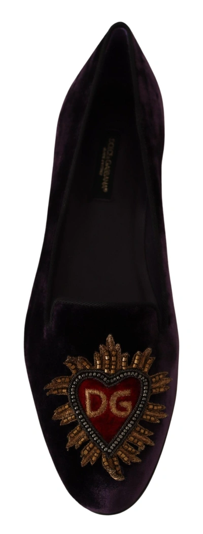 Shop Dolce & Gabbana Purple Velvet Dg Heart Loafers Flats Women's Shoes