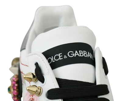 Shop Dolce & Gabbana White Leather Crystal Roses Floral Sneakers Women's Shoes