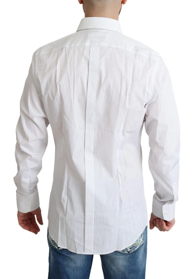 Shop Dolce & Gabbana White Stripes Cotton Formal Dress Men's Shirt