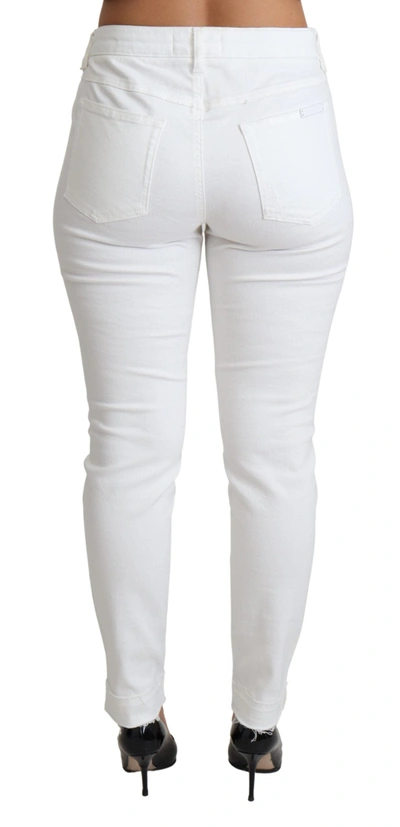 Shop Dolce & Gabbana White Tattered Skinny Denim Cotton Stretch Women's Jeans