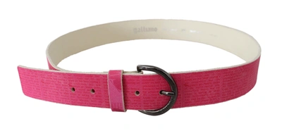 Shop John Galliano Pink Leather Letter Logo Design Round Buckle Women's Belt