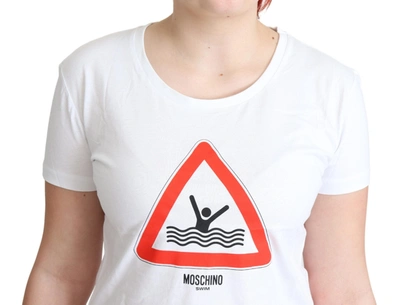 Shop Moschino Chic Triangle Graphic Cotton Women's Tee In White