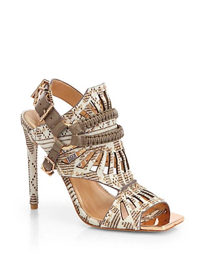 Ivy Kirzhner Valentin Mixed-media Studded Calf Hair & Leather Cut-out Sandals In Natural