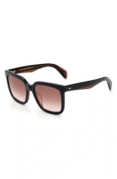 Shop Rag & Bone 56mm Square Sunglasses In Blue Brown/ Brown Gradient