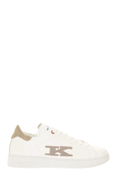 Shop Kiton Leather Sneakers In White/beige