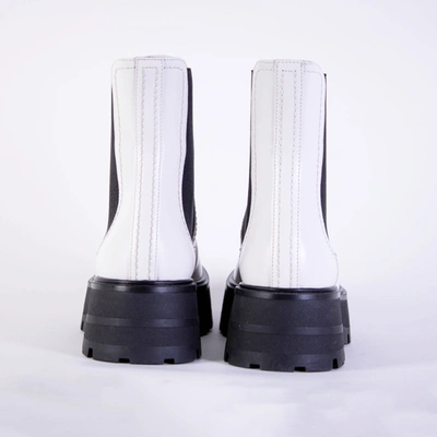 Shop Alexander Mcqueen White And Black Leather Chelsea Women's Boots In Black/white