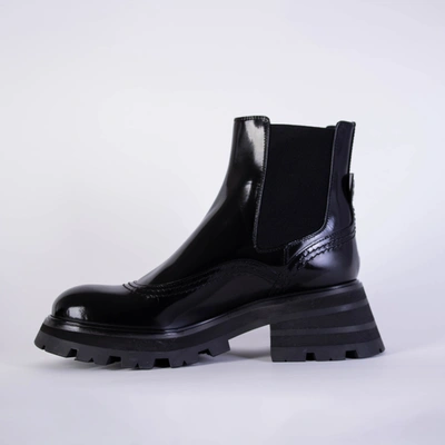 Shop Alexander Mcqueen Black Leather Chelsea Women's Boots