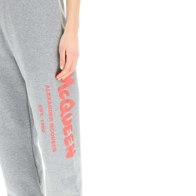 Shop Alexander Mcqueen Graffiti Logo Sport Women's Trousers In Grey