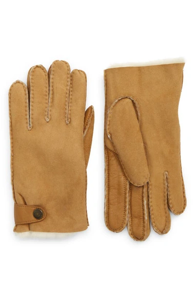 Shop Ugg Genuine Shearling Lined Leather Tech Gloves In Chestnut