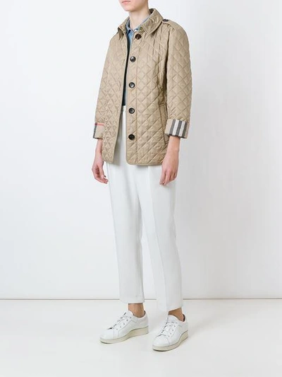 Shop Burberry Diamond Quilted Jacket - Neutrals