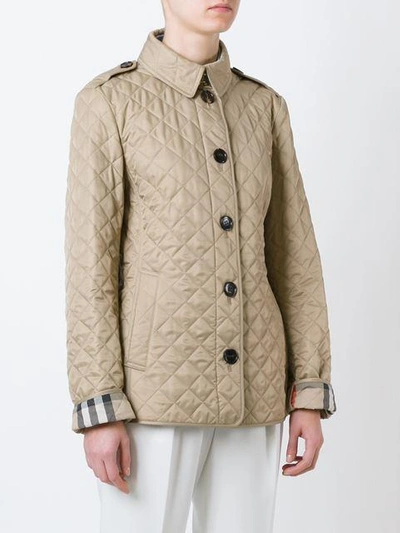 Shop Burberry Diamond Quilted Jacket - Neutrals