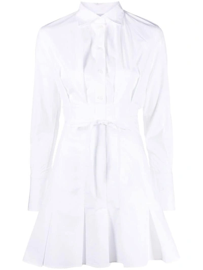 Shop Patou Tied Waist Mini Shirtdress In White