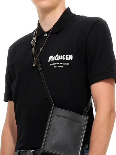 Shop Alexander Mcqueen Polo Shirt With Graffiti Logo Embroidery In Black
