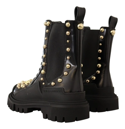 Shop Dolce & Gabbana Black Leather Studded Combat Women's Boots