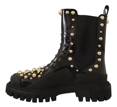 Shop Dolce & Gabbana Black Leather Studded Combat Women's Boots
