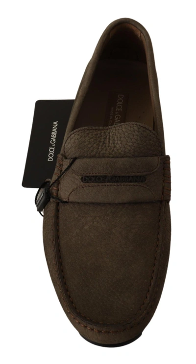 Shop Dolce & Gabbana Brown Leather Flat Slip On Mocassin Men's Shoes