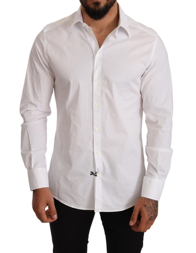 Shop Dolce & Gabbana White Cotton Stretch Formal Men's Shirt