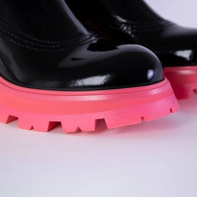 Shop Alexander Mcqueen Black Leather Fluo Pink Sole Chelsea Women's Boots