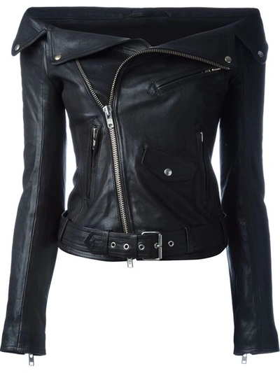 Faith Connexion Off The Shoulder Leather Jacket In Black