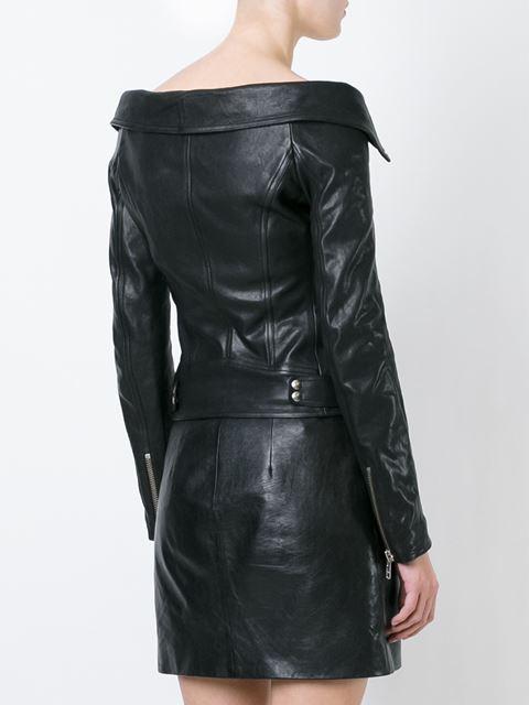 Faith Connexion Off The Shoulder Leather Sailor Jacket In Black | ModeSens