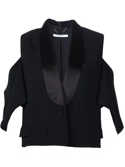 Givenchy Satin Lapel Cold Shoulder Jacket In Black