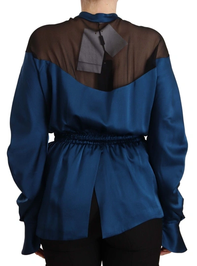 Shop Masha Ma Blue Silk Long Sleeves Elastic Waist Top Women's Blouse