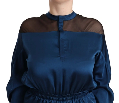 Shop Masha Ma Blue Silk Long Sleeves Elastic Waist Top Women's Blouse