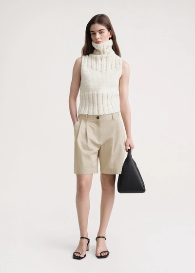 Totême Pleated Cotton-twill Shorts Overcast Beige In Overcast Beige
