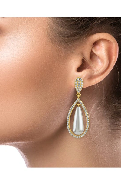 Shop Jardin Pavé Crystal Imitation Pearl Teardrop Earrings In White/ Clear/ Gold