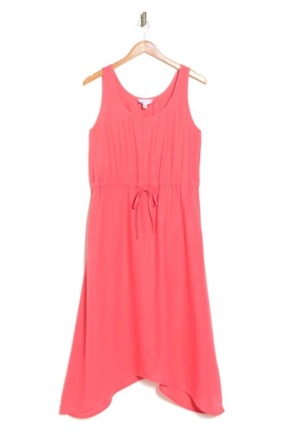 Shop Nordstrom Rack Drawstring Waist Linen Blend Midi Dress In Coral Sunkiss