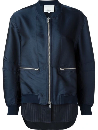 3.1 Phillip Lim Navy Layered Satin Bomber