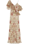 ALEXANDER MCQUEEN Off-The-Shoulder Ruffled Floral-Print Silk-Georgette Gown