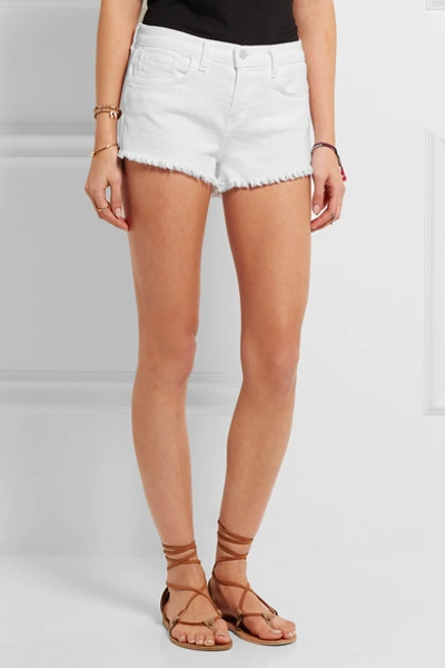 Shop L Agence Zoe Frayed Stretch-denim Shorts