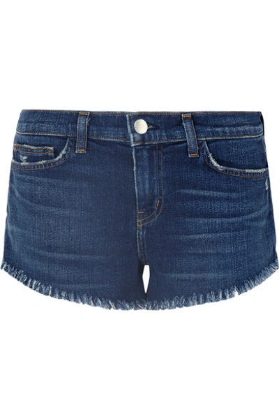L Agence Zoe Distressed Perfect-fit Shorts In Blue