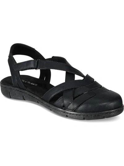 Shop Easy Street Garrett Womens Faux Leather Strappy Flat Sandals In Black