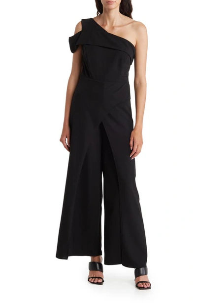 Shop Marina One Shoulder Asymmetric Jumpsuit In Black