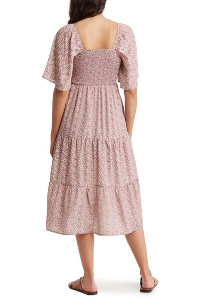 Shop Wishlist Ditsy Floral Smocked Fit & Flare Dress In Red Bean