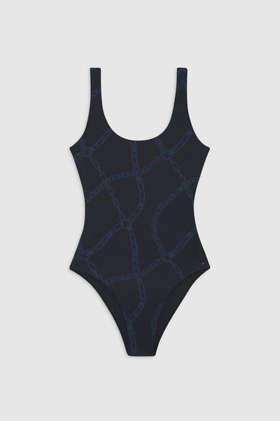 Shop Anine Bing Jace One Piece In Navy Link Print