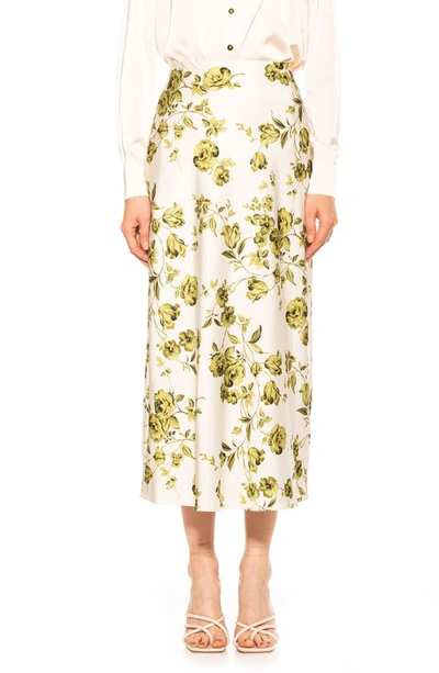 Shop Alexia Admor Hunter Satin Midi Skirt In Sage Floral