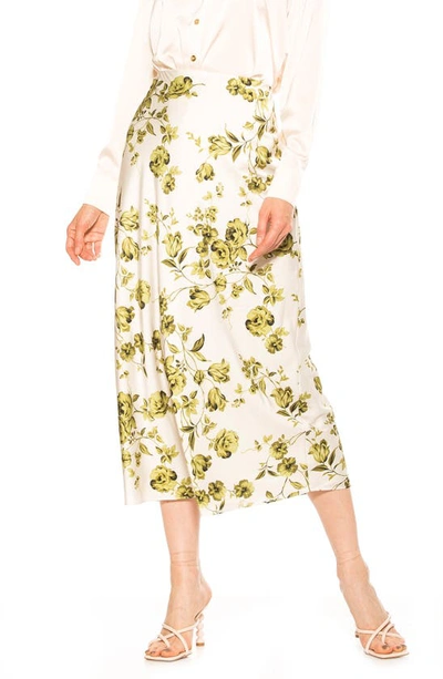 Shop Alexia Admor Hunter Satin Midi Skirt In Sage Floral