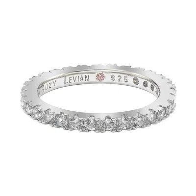 Suzy Levian Sterling Silver Thin White Cubic Zirconia Eternity Band