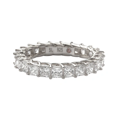 Suzy Levian Sterling Silver Princess Cut Cubic Zirconia Crossing Setting Eternity Band In White