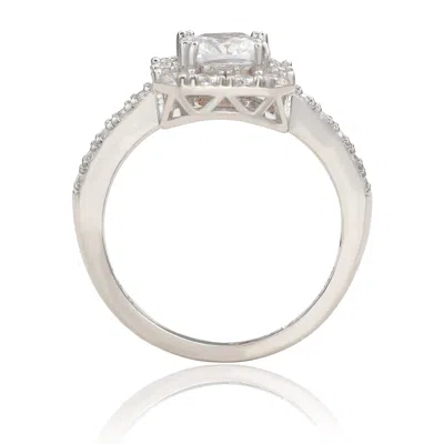 Suzy Levian Sterling Silver Emerald Cut Cubic Zirconia Halo Engagement Ring In White