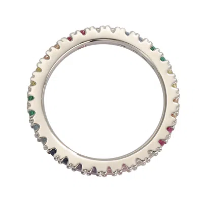 Suzy Levian Sterling Silver Thin Rainbow Muliticolor Cubic Zirconia Eternity Band In Multi