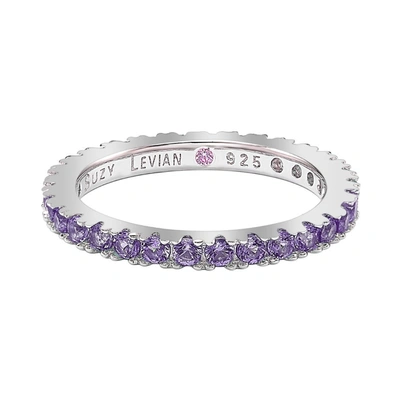 Suzy Levian Sterling Silver Thin Purple Cubic Zirconia Eternity Band
