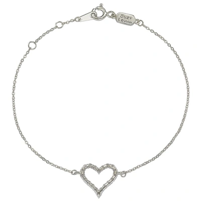 Suzy Levian 14k White Gold Pave Diamond Open Heart Bracelet In White