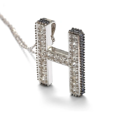 Suzy Levian Sterling Silver Sapphire & Diamond Accent Letter Pendant In Blue