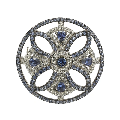 Shop Suzy Levian Sterling Silver Sapphire & Diamond Accent Circle Medieval Brooch In Blue