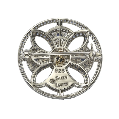 Suzy Levian Sterling Silver Sapphire & Diamond Accent Circle Medieval Brooch In Blue